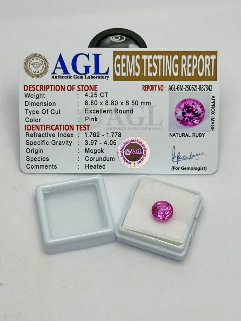 Certified Excellent Round Pink RUBY - Picture 14 of 14